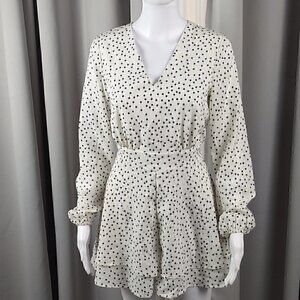 Zaful Black & White Spotted Belted Peplum Ruffle Bottom Romper Size 4 NWT